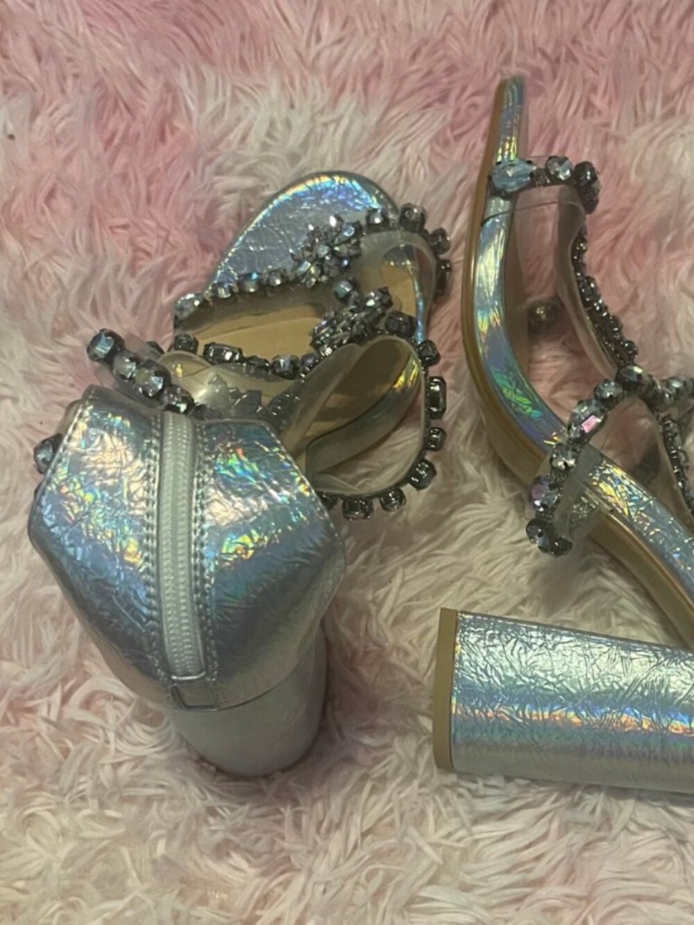 Silver Rhinestone Block Heels - Picture 2 of 2